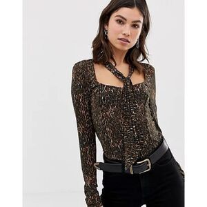 Free People Wild Thing Leopard Print Top In Copper Size Medium